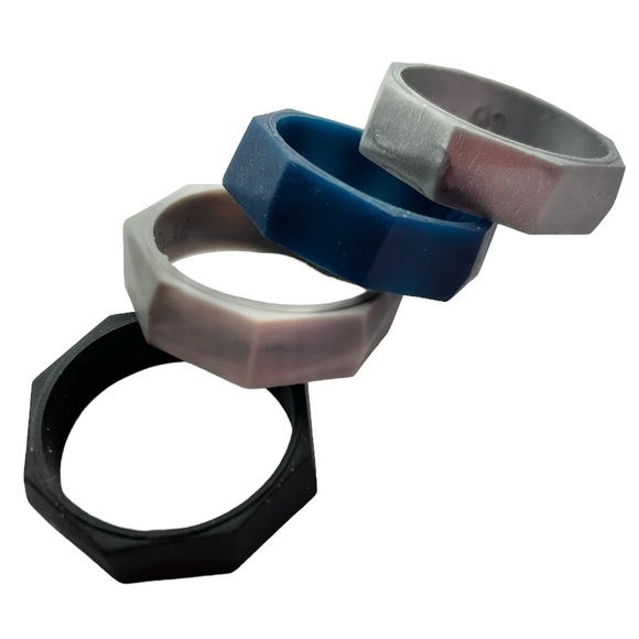 NEW 4 Men’s Silicone Ring Band Size 9 Zitahli Wedding Bands Black Silver Blue - Picture 2 of 9